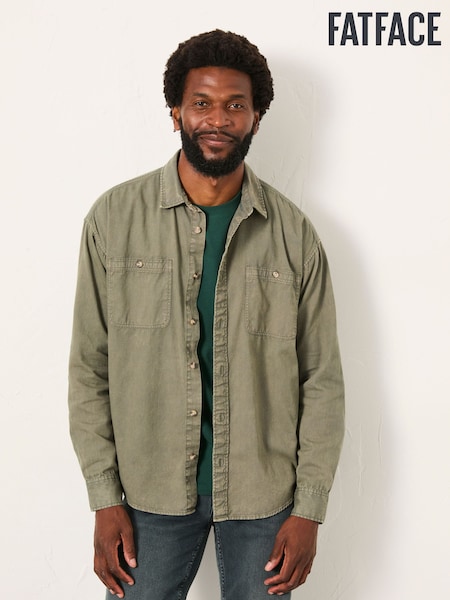 FatFace Khaki Green Long Sleeve Relaxed Fit Garment Dye Utility Shirt (F30437) | £55