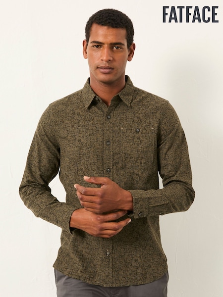 FatFace Khaki Green Long Sleeve Scratch Print Shirt (F30446) | £55