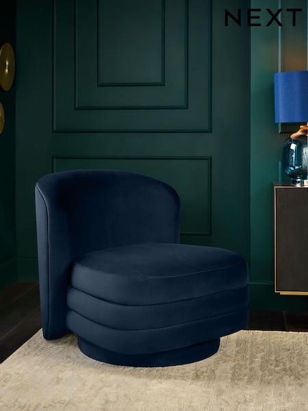 Soft Velvet Navy Blue Hattie Large Swivel Accent Chair (F30474) | £375