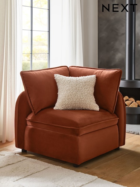 Soft Velvet Rust Brown Crosby Modular Corner Piece Sofa (F30482) | £525
