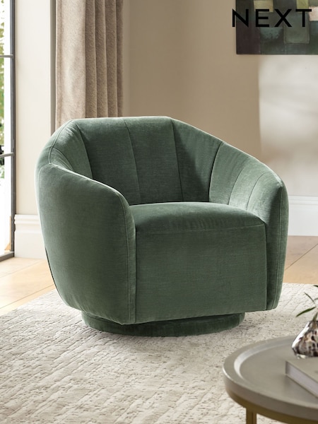 Relaxed Chenille Forest Green Zane Swivel Accent Chair (F30485) | £499