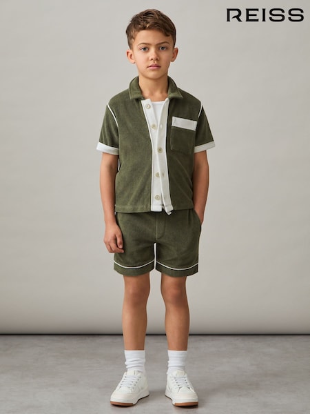 Reiss Green Multi Micah 3-9 yrs Velour Colour-Block Shirt (F30571) | £38