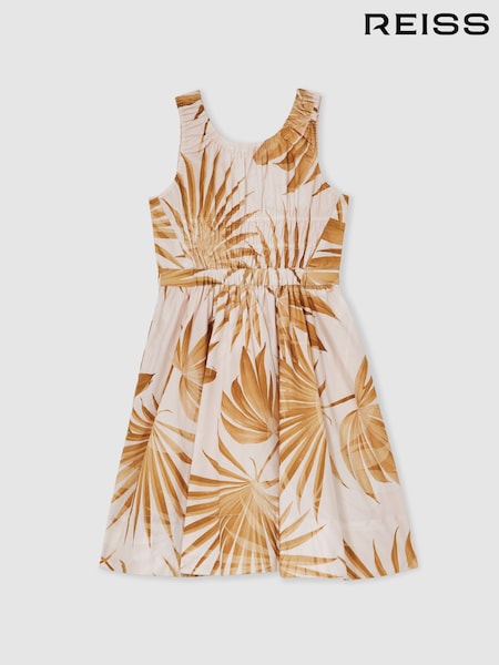 Reiss Multi Anouka Cotton Shirred Printed Dress (F30594) | £66