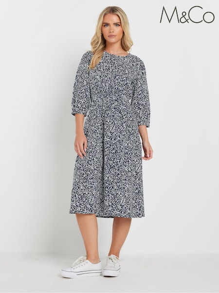 M&Co Blue Dark Petite Midi Dress (F30613) | £39
