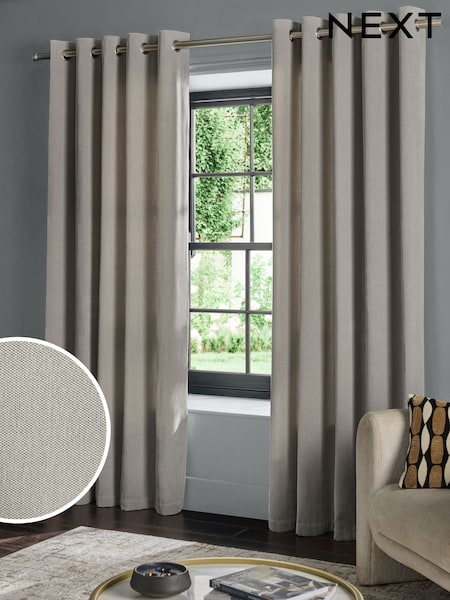 Light Grey Fine Chenille Lined Eyelet Curtains (F30636) | £45 - £110