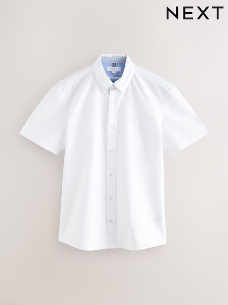 White Slim Fit Short Sleeve Oxford Shirt (F30650) | £24