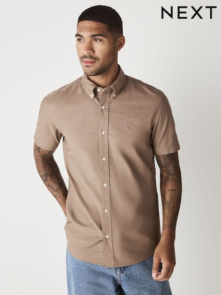 Stone Slim Fit Short Sleeve Oxford Shirt (F30663) | £24