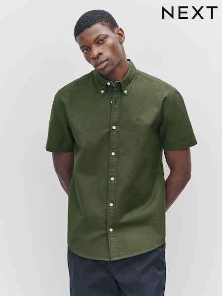 Dark Green Slim Fit Short Sleeve Oxford Shirt (F30664) | £24