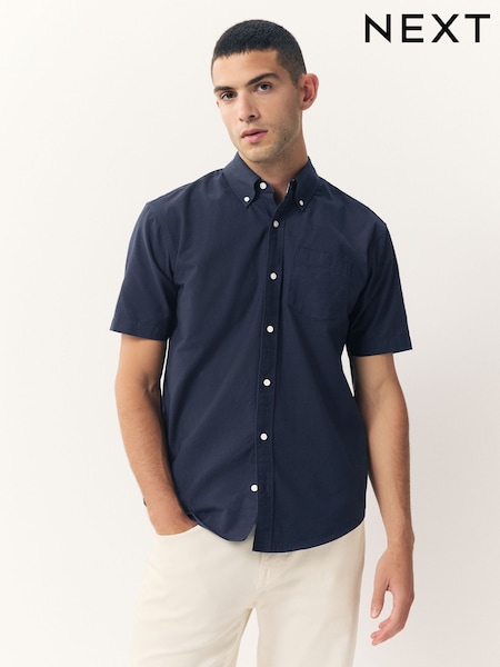 Navy Blue Short Sleeve Oxford Shirt (F30666) | £24