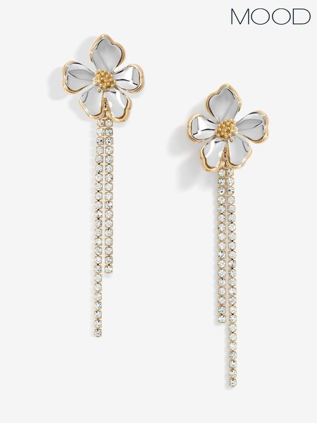 Mood Metallic Two Tone Flower Cupchain Drop Earrings (F30705) | £17