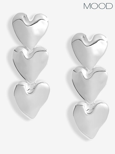 Mood Silver Tone Polished Molten Heart Triple Drop Earrings (F30765) | £17