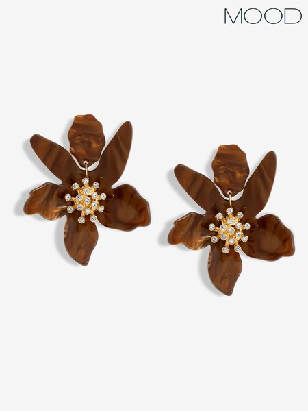Mood Gold Tone Tort Resin Statement Flower Earrings (F30774) | £17