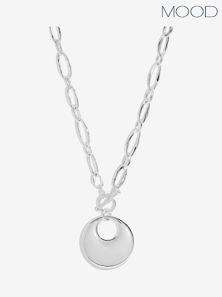 Mood Silver Tone Polished Round T-Bar Short Pendant Necklace (F30791) | £20