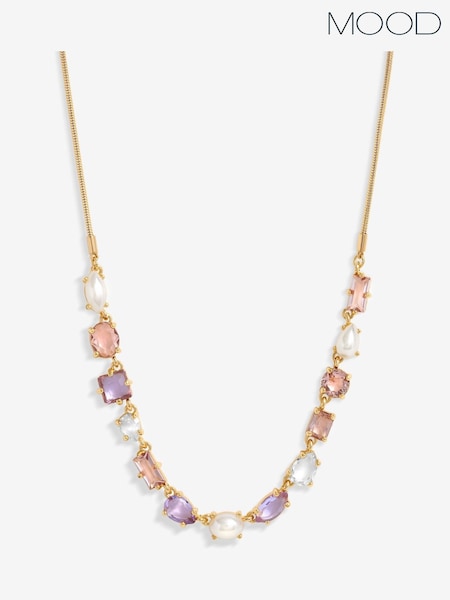 Mood Gold Tone Romantic Crystal And Pearl Mixed Stone Allway Necklace (F30809) | £22