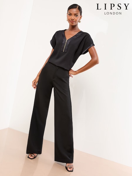 Lipsy Black Zip Front Utility T-Shirt (F30844) | £29