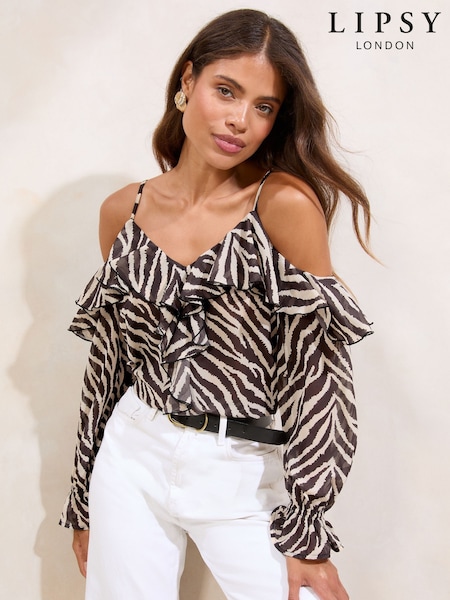 Lipsy Zebra Printed Cold Shoulder Blouse (F30868) | £36