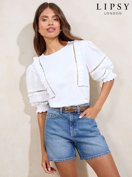 Lipsy White Puff Sleeve T-Shirt (F30871) | £36
