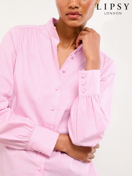 Lipsy Pink Grandad Collar Poplin Shirt (F30873) | £34