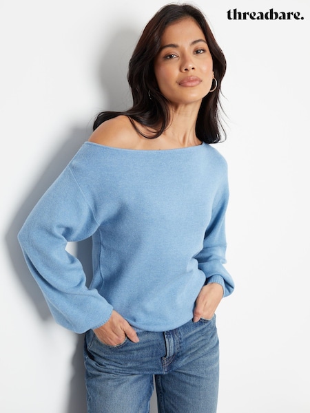 Threadbare Blue Slash Neck Knitted Jumper (F30907) | £25