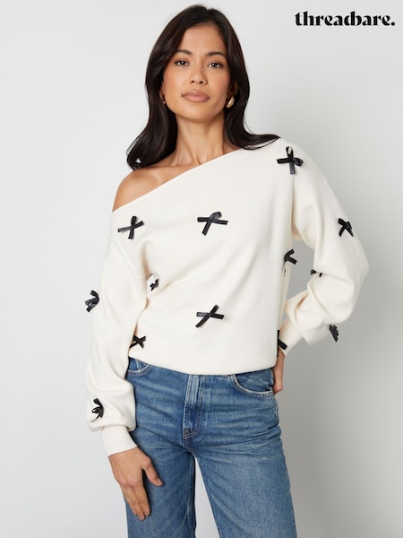 Threadbare Cream Slash Neck Knitted Jumper (F30917) | £26