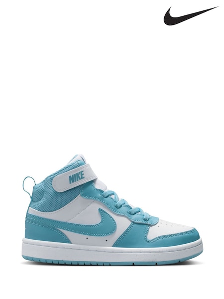 Nike White/Denim Turq Blue Junior Court Borough Mid Trainers (F31128) | £45