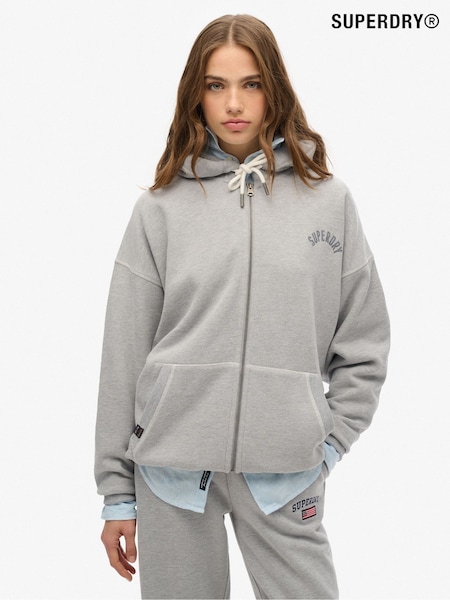 Superdry Grey Oversized Athletic Essential Zip Hood Backprint Hoodie (F31149) | £55
