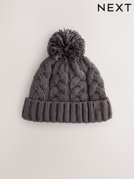 Grey Cable Knit Pom Hat (1-16yrs) (F31175) | £6 - £7