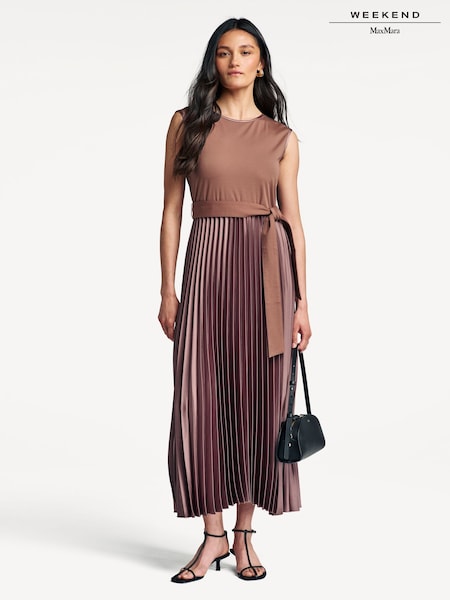Weekend MaxMara Brown Samuele Pleated Midi Dress (F31272) | £320