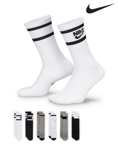 Nike Black/Grey Kids Cushioned Crew Socks 6 Pack (F31301) | £0