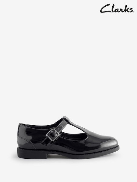 Clarks Black Patent Wide Fit (G) Older Girls Tapa Hope Mary Jane Shoes (F31363) | £40 - £42