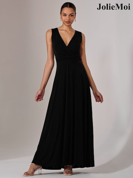Jolie Moi Black Ella Wrap Bodice Jersey Dress (F31389) | £85