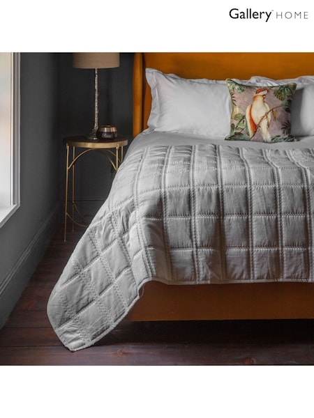 Gallery Home Grey Quilted 100% Cotton Velvet Bedspread (F31394) | £178