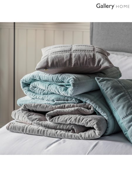 Gallery Home Blue Quilted 100% Cotton Velvet Bedspread (F31395) | £178