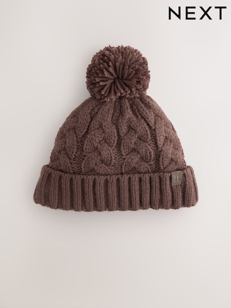 Chocolate Brown Cable Knit Pom Hat (1-16yrs) (F31438) | £6 - £7