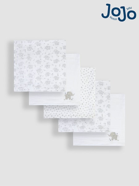 JoJo Maman Bébé 5-Pack Embroidered Muslins (F31470) | £18