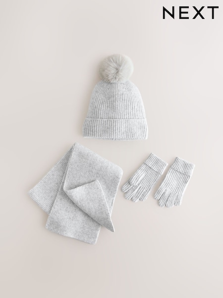 Grey Cable Beanie Scarf and Gloves Set (3-16yrs) (F31623) | £18 - £20