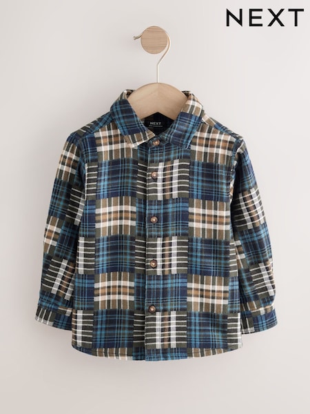 Green/Blue Check Long Sleeve Patchwork Shirt (3mths-7yrs) (F31719) | £13 - £15