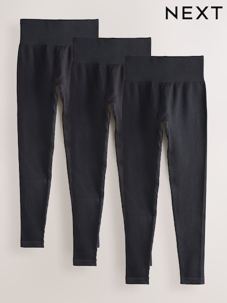 Black Ribbed Seamless High Waist Leggings 3 Pack (F31721) | £66