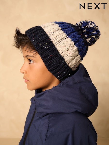 Blue/White Stripe Pom Beanie Hat (3mths-16yrs) (F31795) | £8 - £9