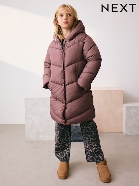 Mocha Brown Shower Resistant Faux Fur Lined Hooded Padded Coat (3-16yrs) (F31848) | £35 - £45