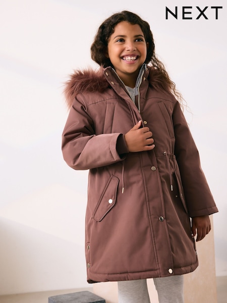Mocha Brown Waterproof Faux Trim Padded Parka (3-16yrs) (F31852) | £48 - £58