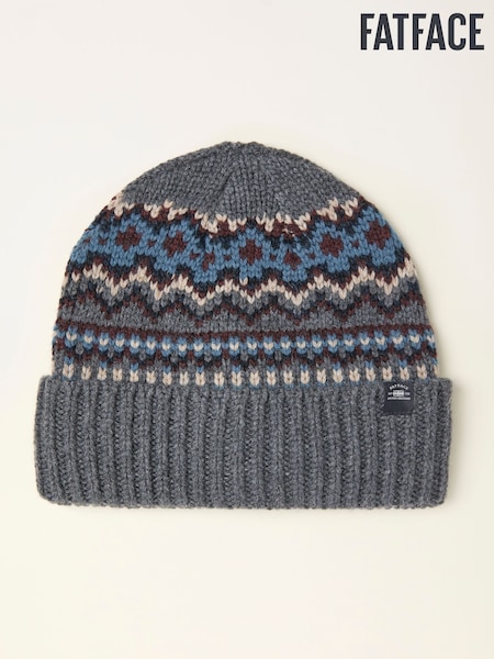 FatFace Grey Fairisle Beanie (F31870) | £25