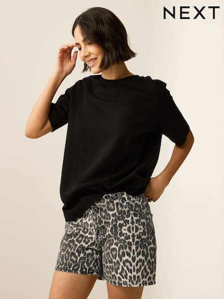 Leopard Print 100% Cotton Denim Shorts (F31875) | £36