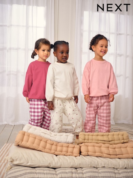 Pink/Cream Check Woven Bottoms Pyjamas 3 Pack (9mths-10yrs) (F31880) | £32 - £38