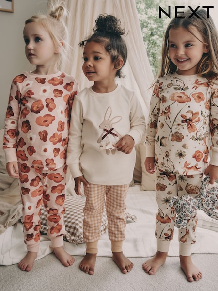 Pink/Cream Bunny Applique Snuggle Pyjamas 3 Pack (9mths-9yrs) (F31890) | £27 - £33