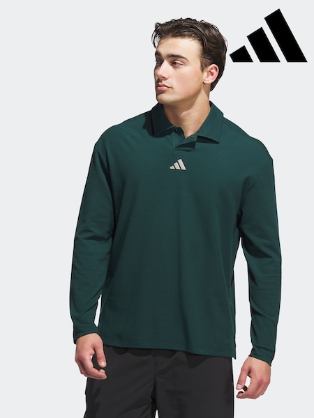adidas Golf Loose Fit Dark Green Beyond Long Sleeve Polo Shirt (F31917) | £65