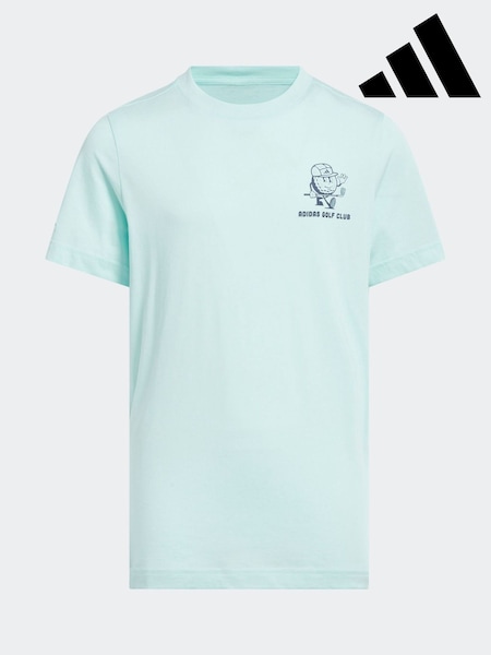 adidas Golf Kids Aqua Blue Graphic Print T-Shirt (F32000) | £18