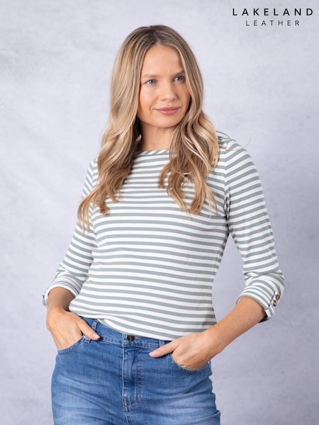 Lakeland Clothing Green 100% Cotton Belinda Striped Breton Top (F32108) | £25