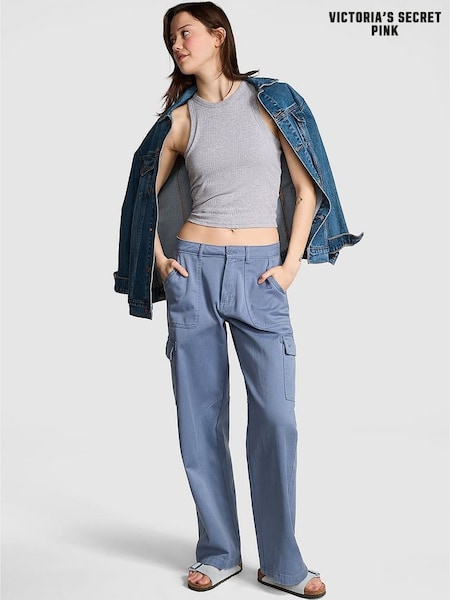 Victoria's Secret PINK Dusty Iris Blue Twill Cargo Trousers (F32116) | £59