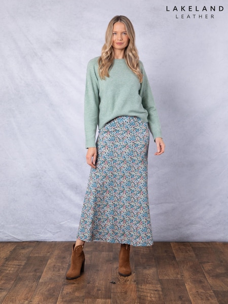 Lakeland Clothing Blue Alcot Floral Print Midi Skirt (F32117) | £40
